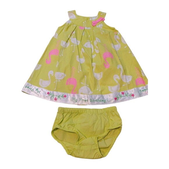 NWT Girls 12 Months Carter's Custom Embroidered 1st Birthday Outfit Flamingos - Picture 1 of 5